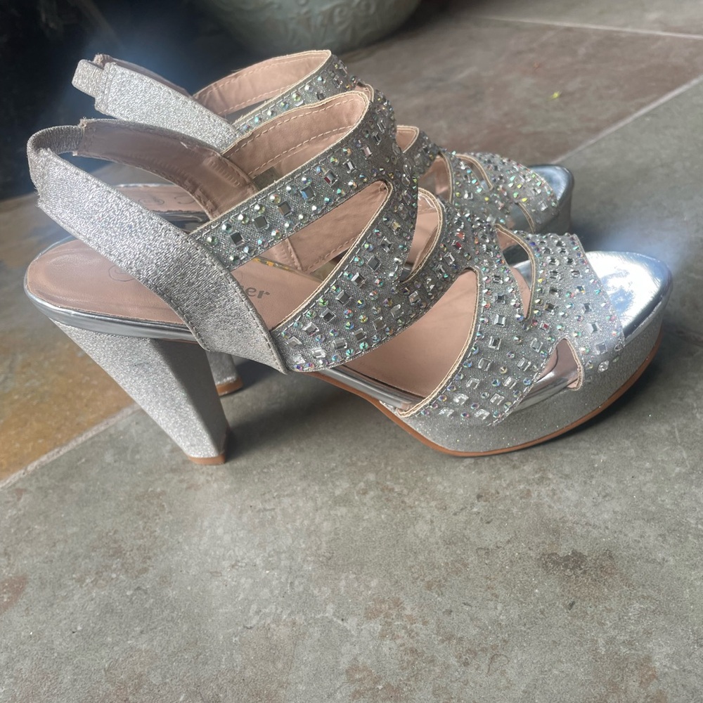 Makeup Forever Silver Heels with Intricate Straps